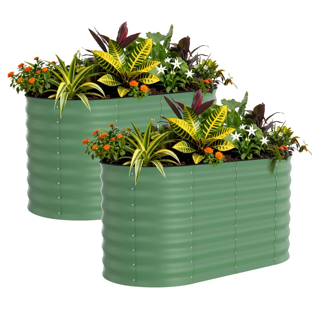 GARVEE 4ft x 2ft Raised Garden Bed – Green Oval Metal Planter – Galvanized Steel